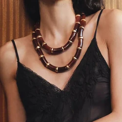 Best lady 2024 New ZAA 2 Pack Elastic Necklace, Vintage Resin Color Block Necklace Bracelet, Party Banquet Jewelry