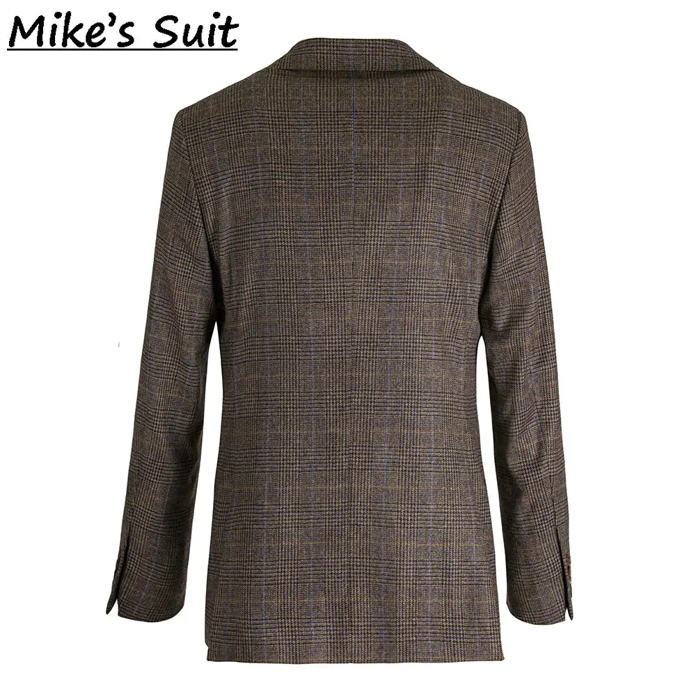 Men Brown Prince of Wales Check Tweed 3 Piece Suit Vintage Glen Plaid Wool Blazer Waistcoat Trousers Wedding Suit