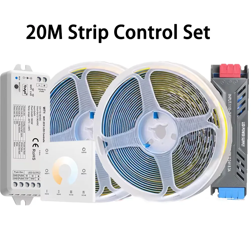 10m-20m-24v-tuya-wifi-cob-cct-led-strip-608leds-high-density-flexible-dimmable-led-tape-2700k-6500k-backlight-for-alexa-google