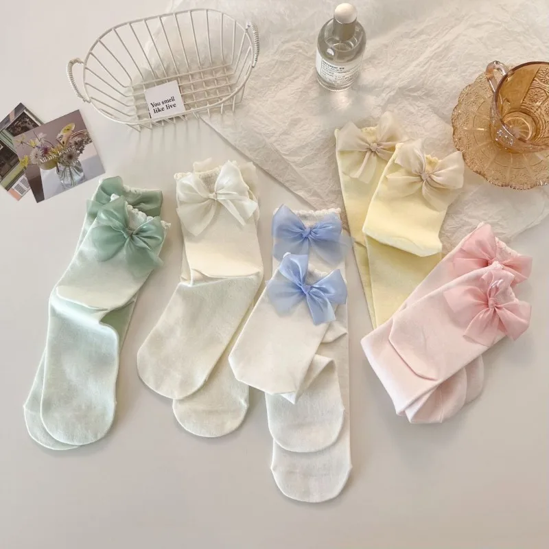 Spring Summer Solid Color Bow Decor Shoe Insoles INS Sweet Girly Cute Princess Foot Cushion Pads for Women