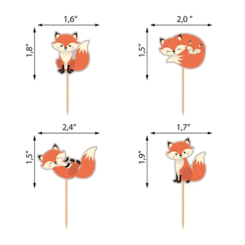 12 szt. Foremki z lisiemi babeczkami patyczki do babeczek leśnych zwierząt do dekoracji babeczka na przyjęcie urodzinowych z motywem Baby Shower