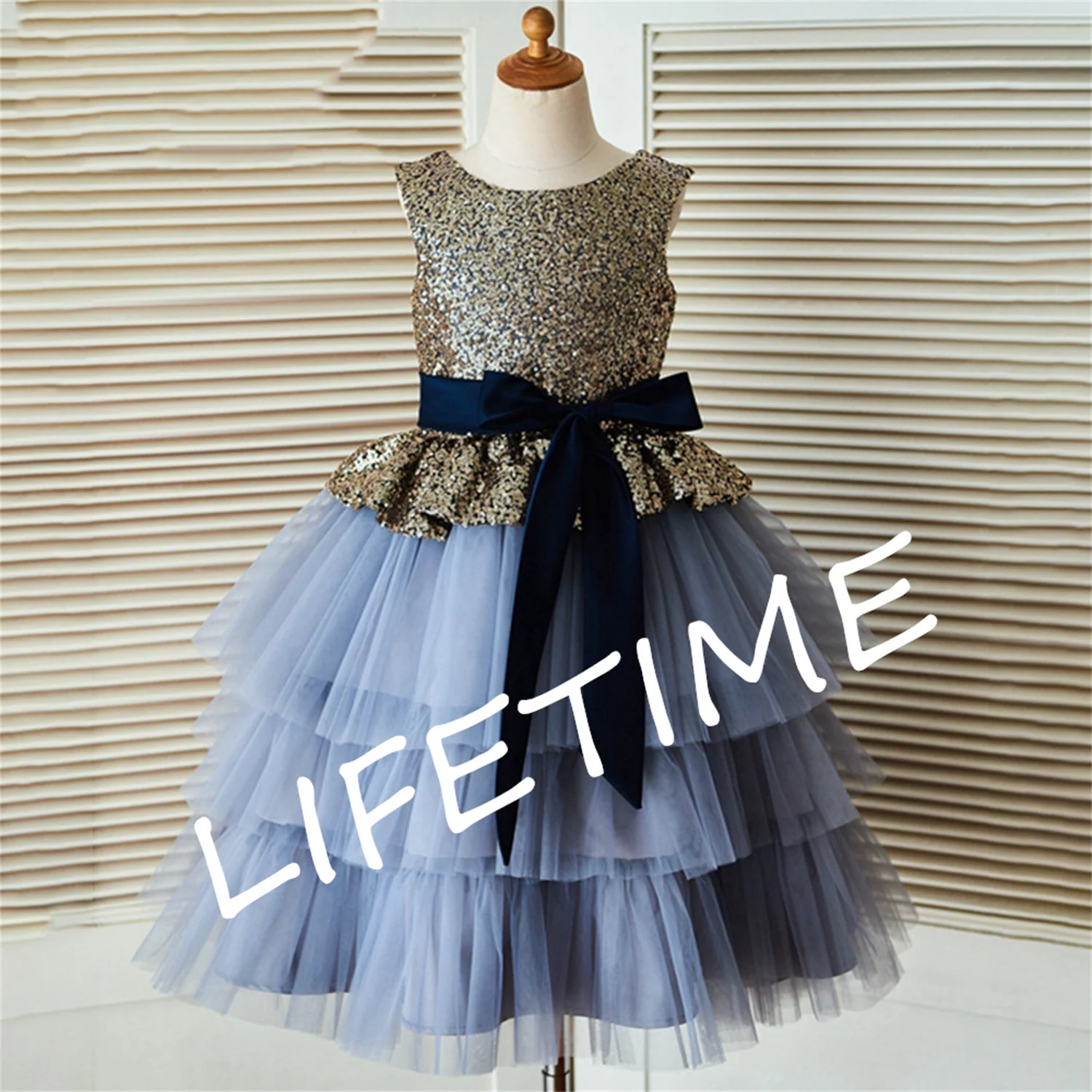 

Kids Glitter Top Sequin Flower Girl Dresses Tull Layers Skirt Prom Dresses Satin Bow Dresses Little Bride Dresses Kid Ball Gown