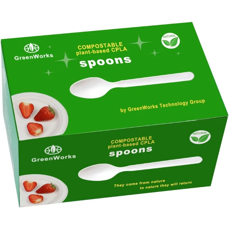 ملاعق قابلة للتحلل شديدة التحمل للمناسبات الخارجية وتناول الطعام وصديقة للبيئة ومعتمدة من BPI عدد 100 كبير للاستعمال مرة واحدة #1