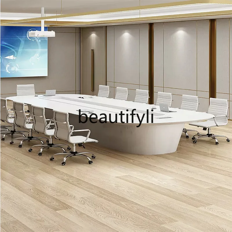 Tavolo lungo per riunioni di pittura, semplice, moderno, grande e piccolo, combinazione di tavolo da negoziazione rettangolare per reception e sedia