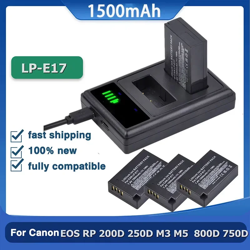 Noya raye LP-E17 Camera Battery+ LP E17 NEW LED Dual USB Charger for Canon EOS R8 RP 200D 250D M3 M5 M6 750D 760D T6s 800D T8i