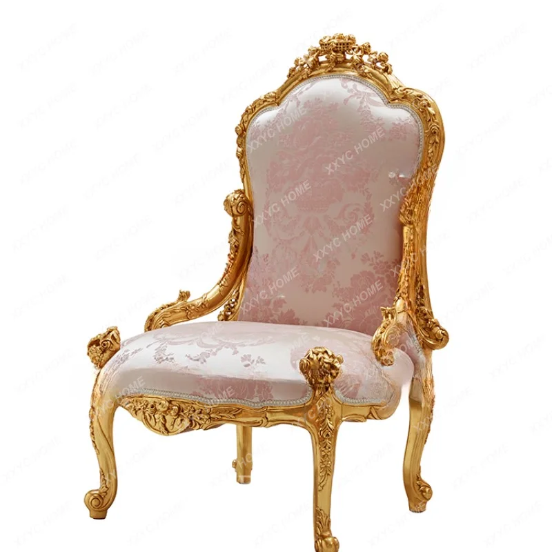 French Romantic Solid Wood Gilding Pink Leisure Chair European Luxury Bedroom Sunshine Room Chair