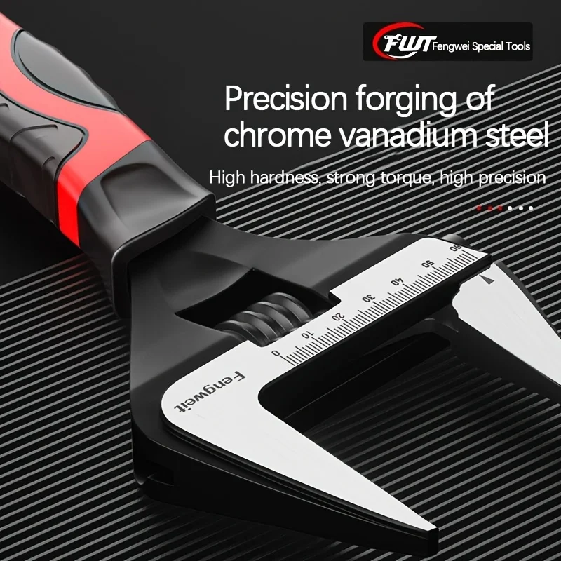 Adjustable Large Opening Wrench - High-Hardness Cr-V Steel, Short Handle, Dual-Purpose Plumbing Tool for Home Repairs
