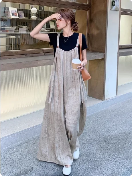 

Новые летние модные свободные тонкие комбинезоны с широкими штанинами, повседневные, для работы, с высокой талией, на пуговицах, из полиэстера, прямые брюки-трубы 2026 года