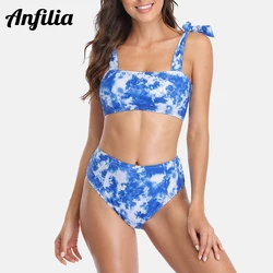 Anfilia Women Bandeau Bikini Swimsuits High Waisted Printed Vintage Bathing Suits Two Piece Bikini Sets