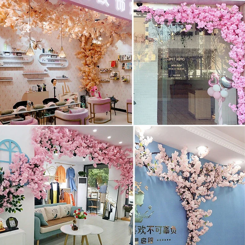 Cherry Tree Artificial Cherry Tree Rattan Artificial Flower Silk Wedding Background Wall Decoration Flower Home Decoration