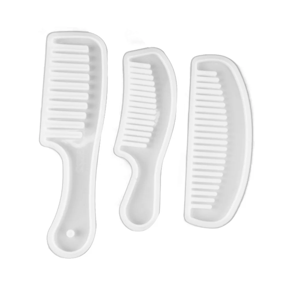 3pcs Translucent Comb Silicone Mould Wide Tooth Semi-Transparent Comb Mould Set White Silicone Resin Casting Mould