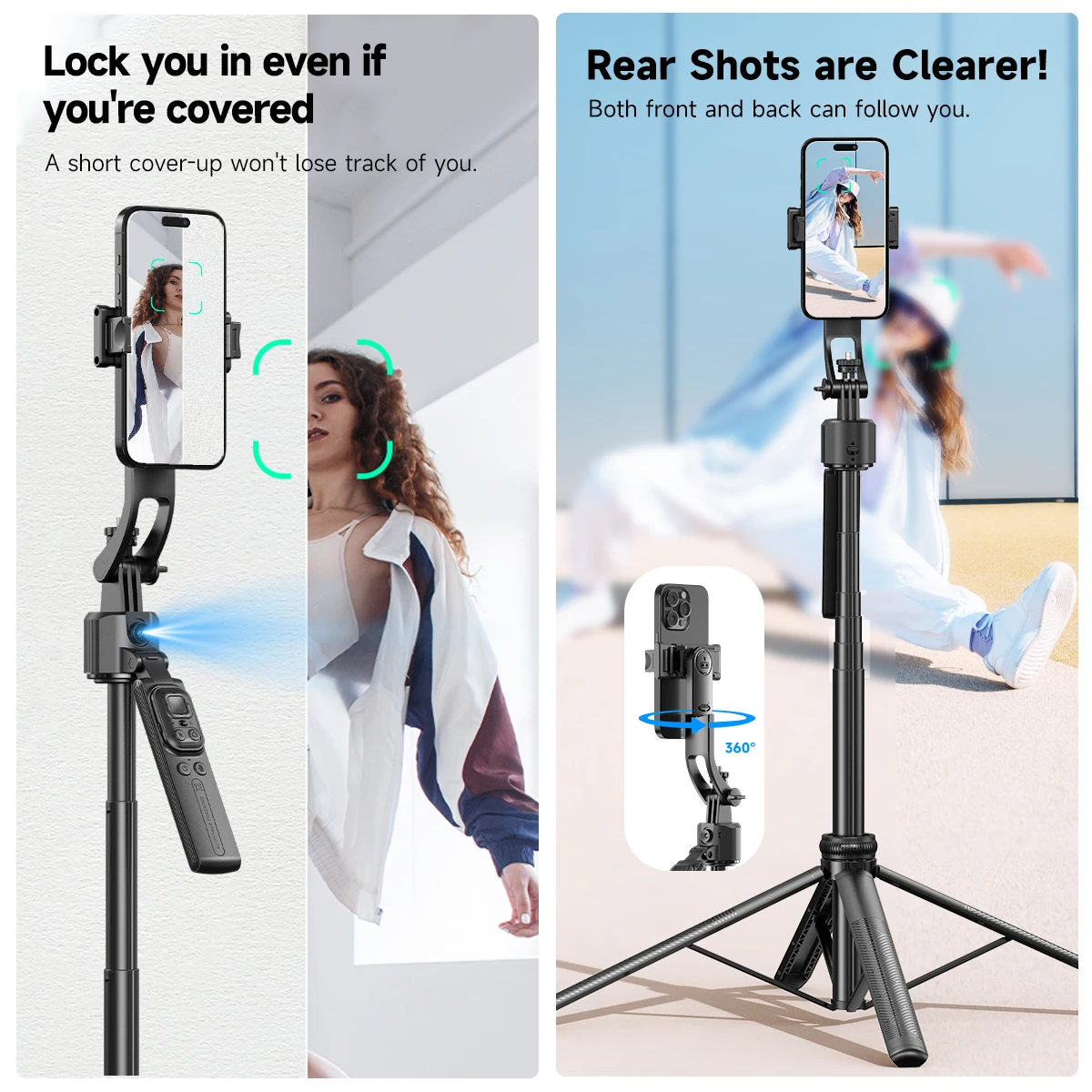 AXNEN 64 polegadas 360 °   Rotação AI Face Tracking C17 Gimbal Selfie Stick Tripé Equilíbrio Alça Quadrádio Multi-função Remoto