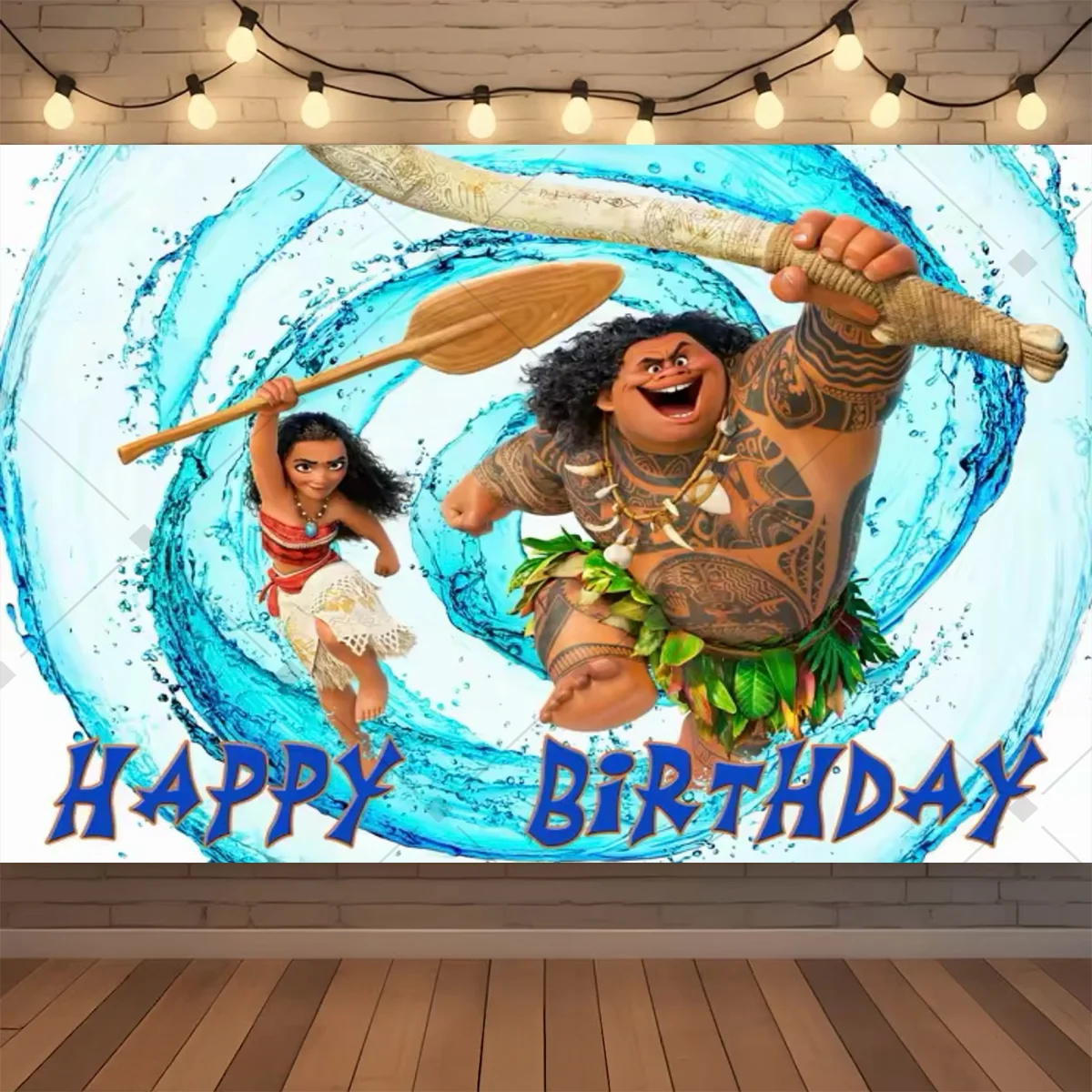 Cartoon-Moana-Geburtstagshintergrund, tropische Ozeaninsel, Palmenblume, Mädchen-Geburtstagsparty, Babyparty-Dekoration, Kinder-Fotohintergrund