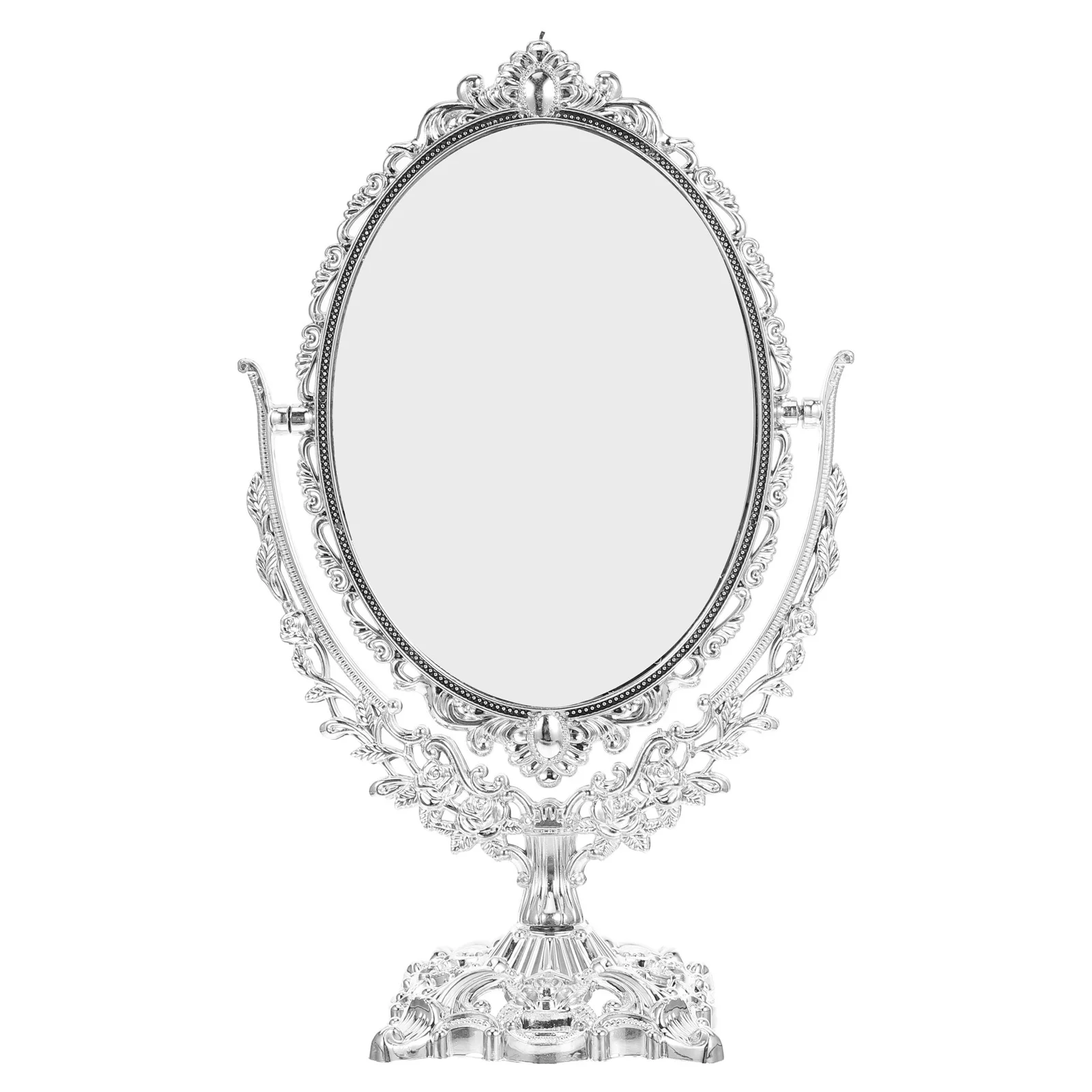 مرآة ماكياج خمر 360 قطب البيضاوي مزدوجة الوجهين عالية الوضوح الغرور منضدة الزينة الرجعية سطح المكتب مرآة مكتب دوارة