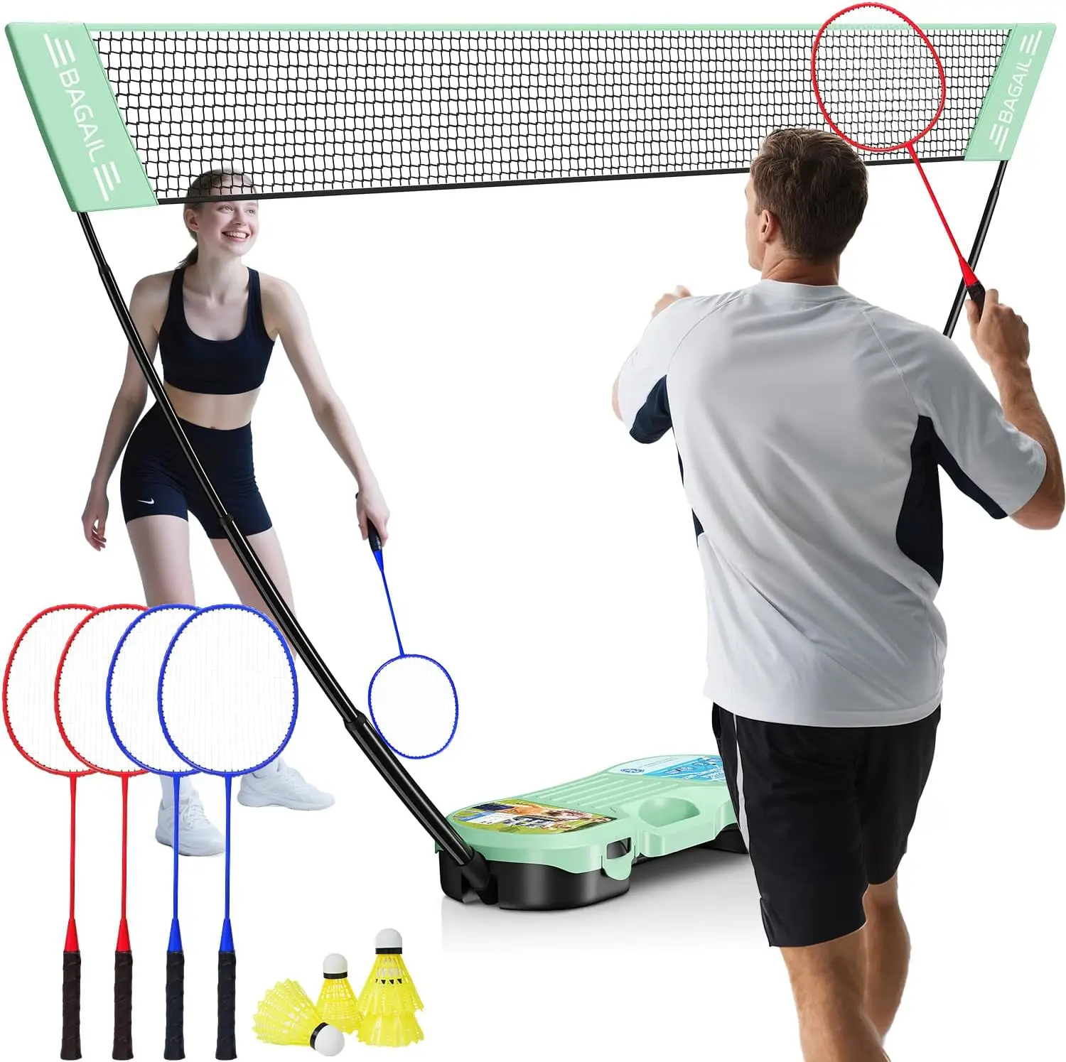

Portable Badminton Net Set with 4 Rackets, Quick Setup for Backyard, Park & Beach Games