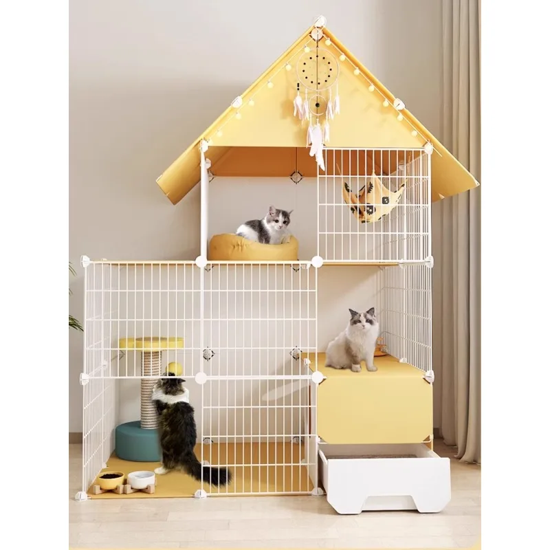 CatVilla CatCage Household Indoor Super Large Free Space CatCastle CatSandbox Toilet Integrated CatNest Cat Cage