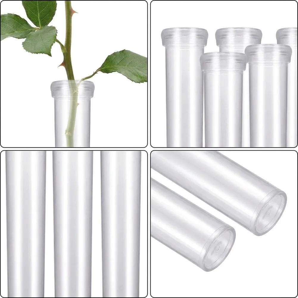 Plastic Flower Water Tubes 50/100 pcs Transparent with Cap for Fresh For Flowers Home Wedding Party Decoration