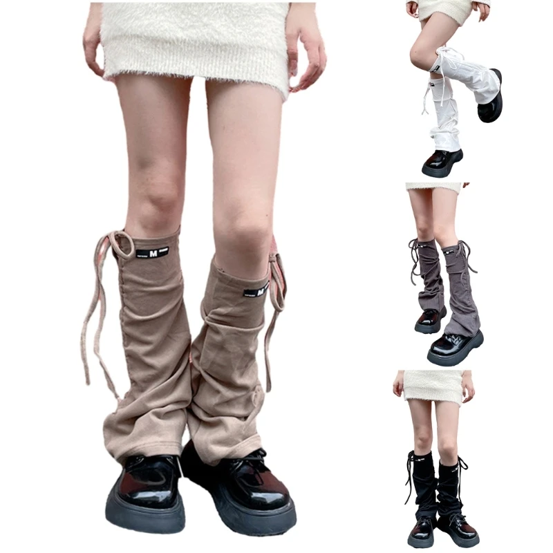 

Womens Punk Drawstring Strap Leg Warmers Harajuku Solid Color Strappy Leg Cover