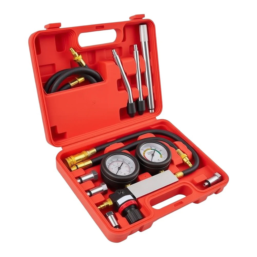 Cylinder Leak Tester Kit for Engine Compression Testing with Dual Gauges 0-100 PSI and 0-100% Leak Rate Accuracy 0.5%