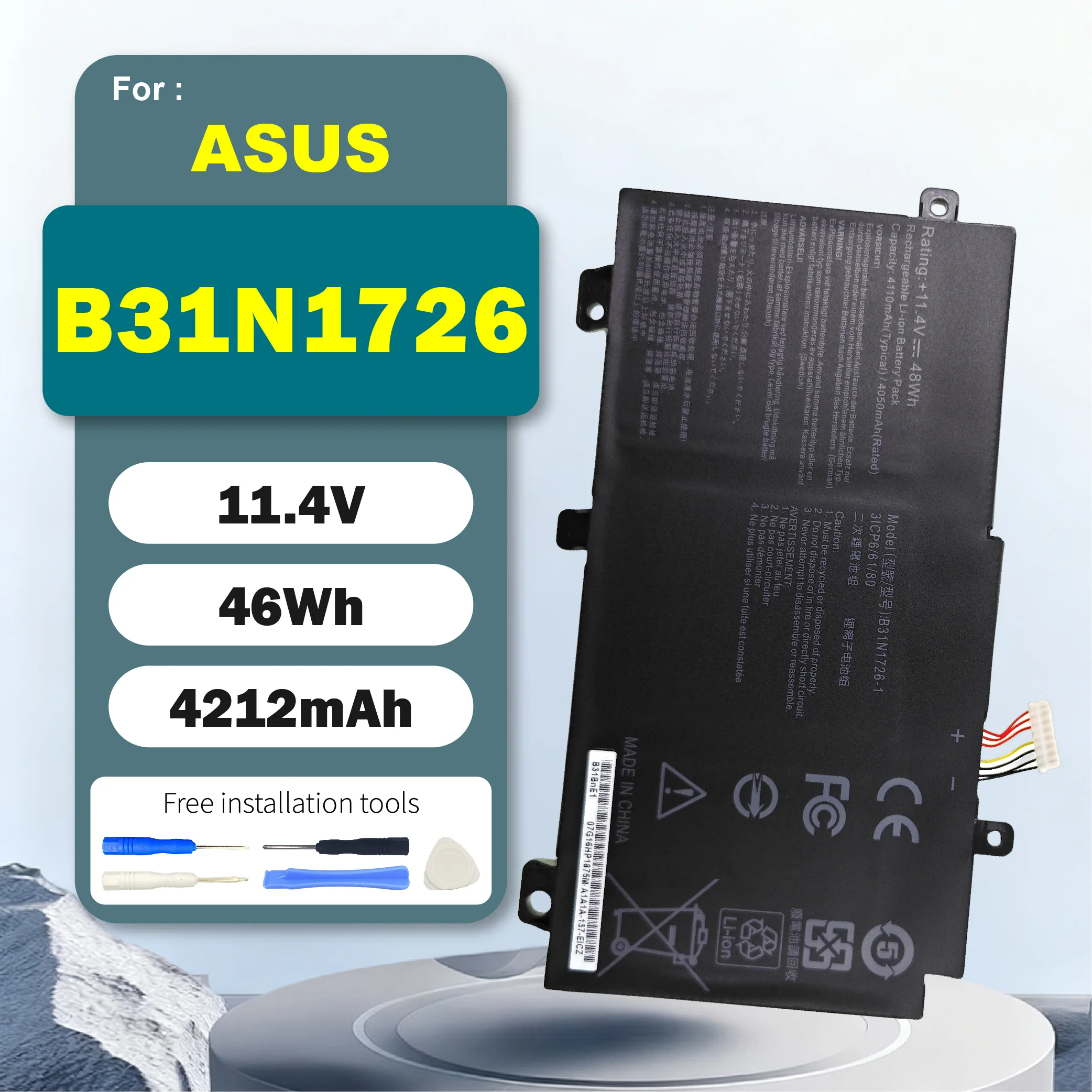 

B31N1726 Replacement Laptop Battery for Asus FX504 FX505 TUF Gaming A15 FA506 Compatible with B31BNEH B31BN91 Safe