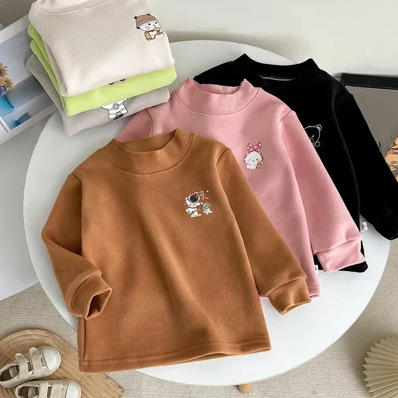 

Boys Girls Cartoon Long Sleeve Thicken Bottoming T-shirts Baby Half-high Collar Warm T-shirt Tops Kids Autumn Winter Clothing