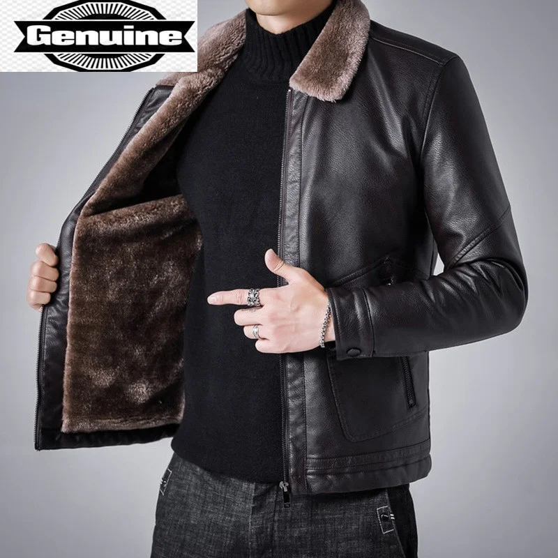 

Men's Fur Coats Male Winter Genuine Leather Jackets Black Goatskin Coat Lambs Wool Liner Jacket Chaquetas Hombre Gmm332