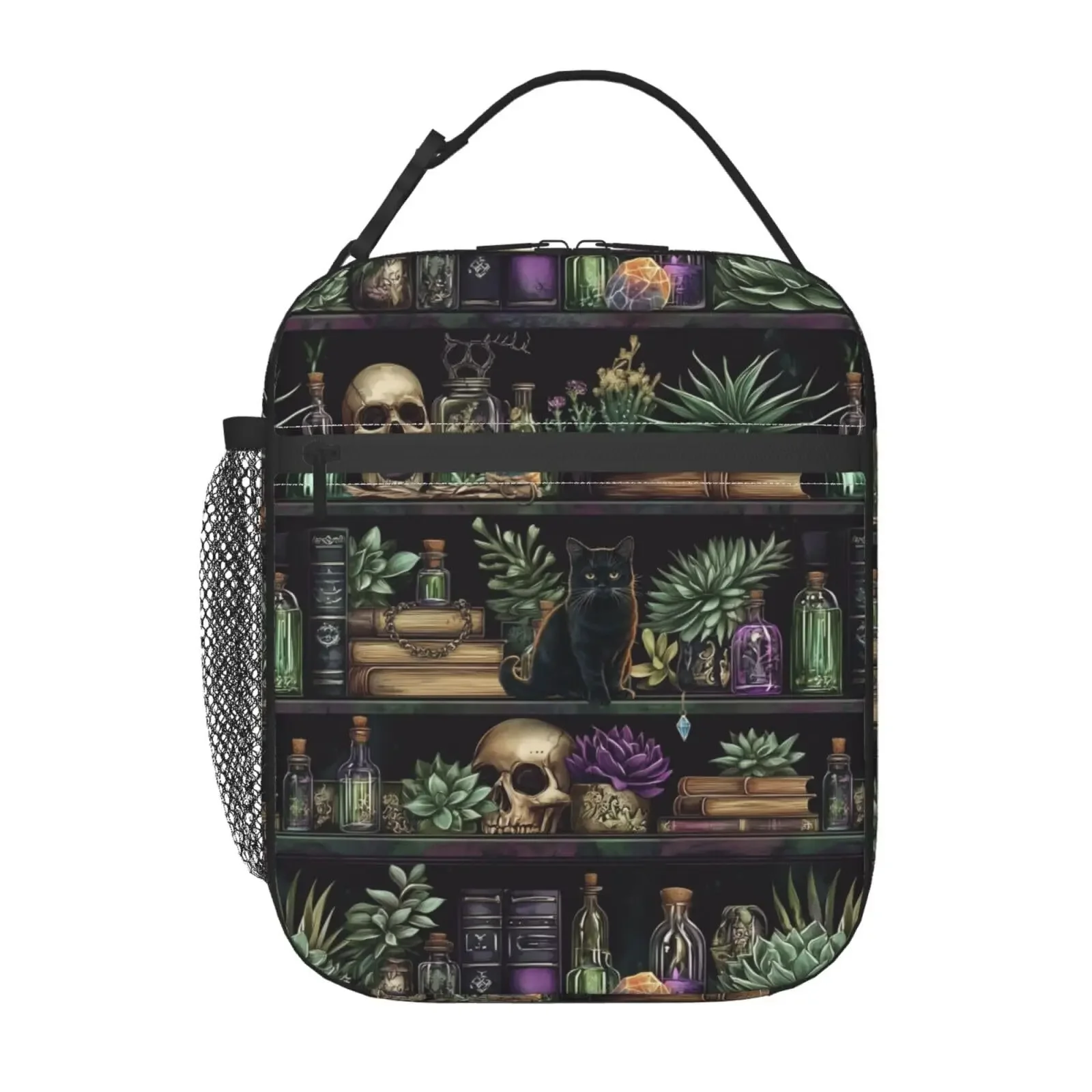 

Skull Goth Books Lunch Bag Insulated Reusable Lunch Box Thermal Cooler Tote for Men Women Teens