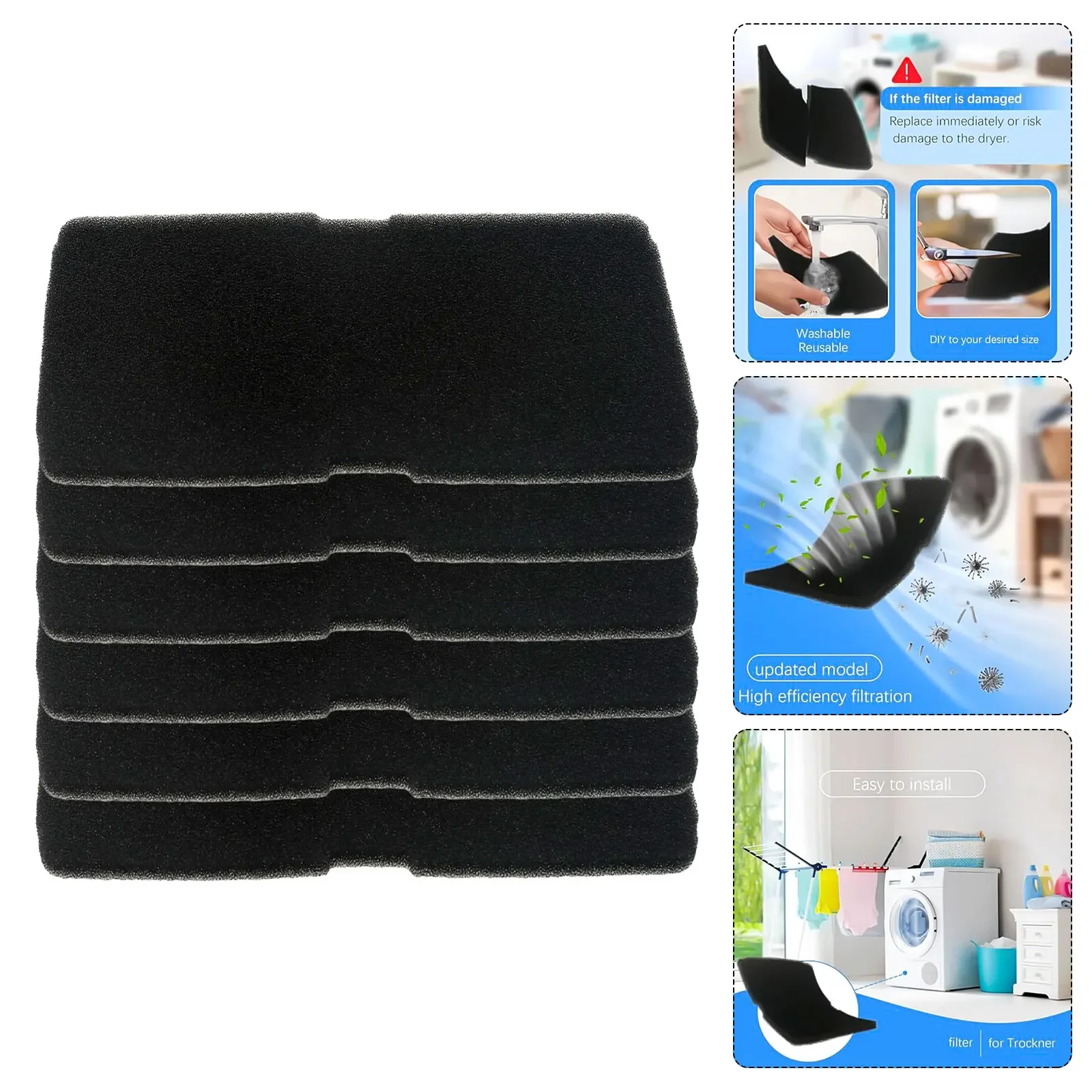 Black Tumble Dryer Filters Easy To Use Effective Filtration Enhance Drying Performance Long-term Filtration Premium Material