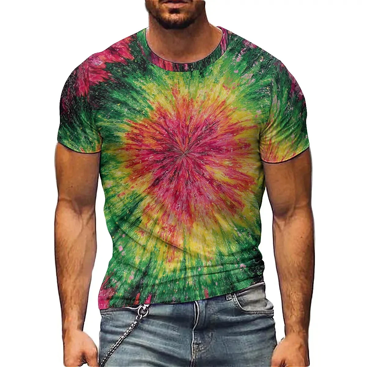 

Men's 3D Printed Short Sleeve T-Shirt - Adult Suburban Travel, Summer, 3D Crew Neck Tee