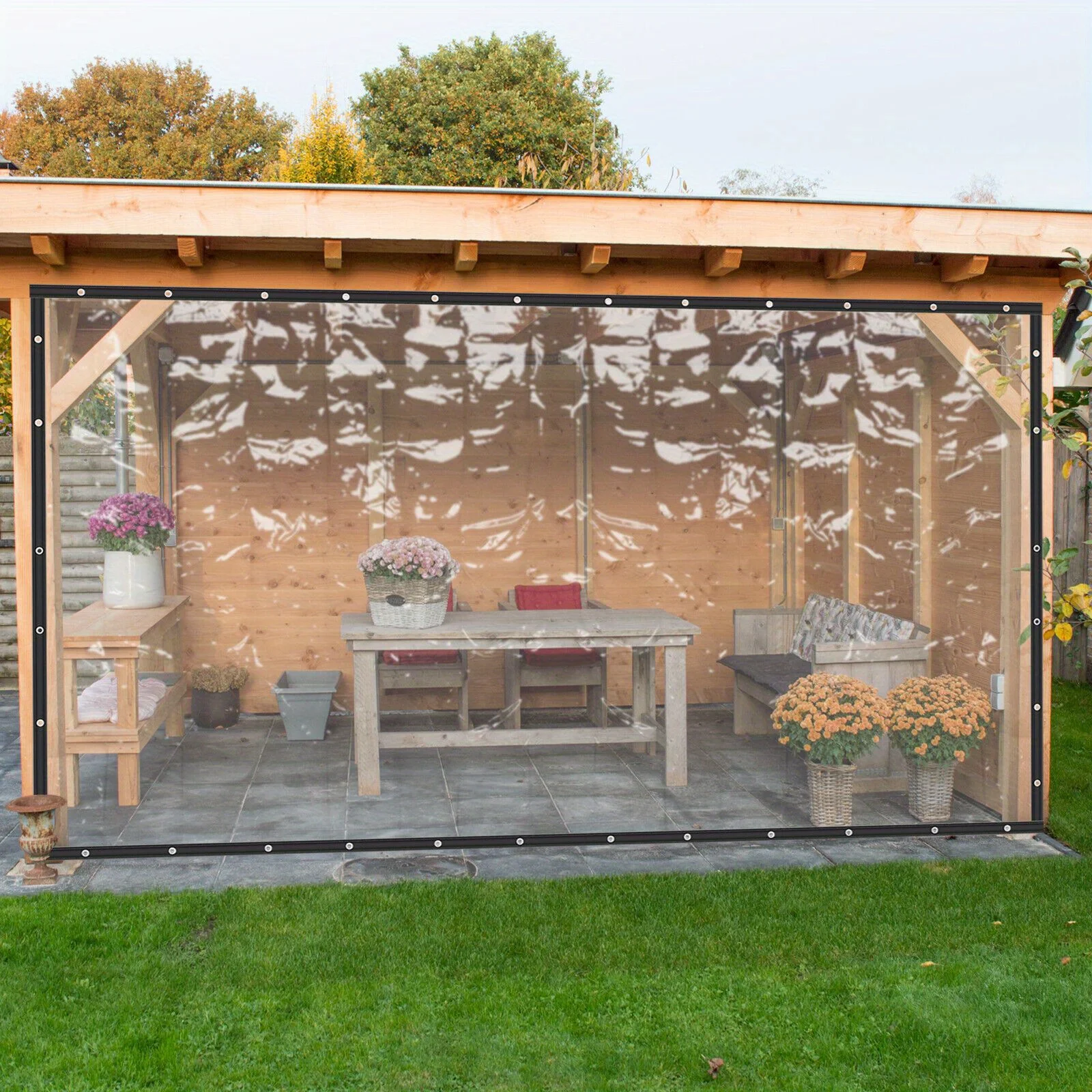 Multi-Purpose Transparent Rainproof Cloth with Sealed Edges - All-Round Protection for Patio Awnings, Ventilated and Rainproof