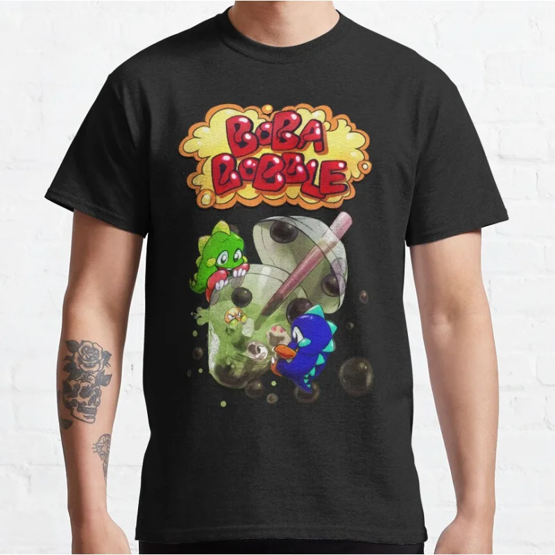 

Boba Bobble Matcha Mayhem 80s Vintage Japan Arcade game Bubble Bobble Retro Cute Dragon graphic t shirts large size tops S-6xl