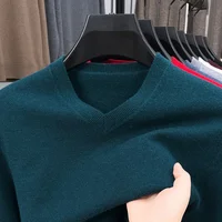 Nueva sudadera para hombre, suéteres básicos de Color sólido con cuello en V, jerséis elásticos con cuello redondo, suéter cálido de punto de gran tamaño para otoño para hombre
