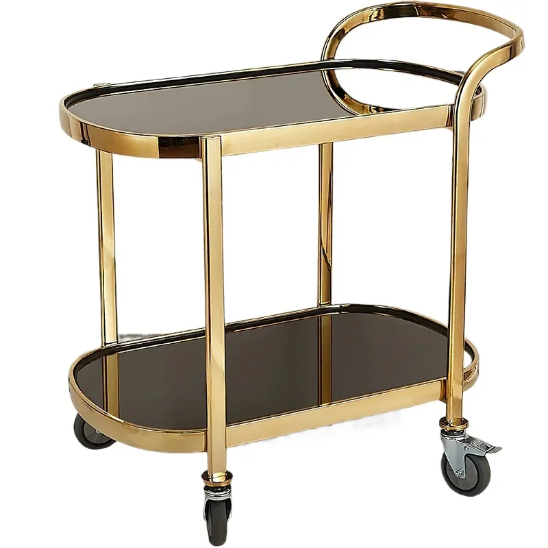 

*Stainless Steel Cart Trolley Professional Cleaning Carrying Hotel Double Commercial Vegetables Rack High-style Gold Side Table