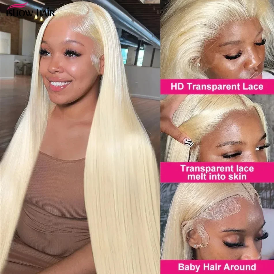 Ishow شقراء 613 باروكة من شعر طبيعي 13x6 الدانتيل الجبهة شعر مستعار مستقيم Hd الدانتيل الباروكة الأمامية 13x4 العظام شعر مستعار مستقيم قبل قطعها للنساء
