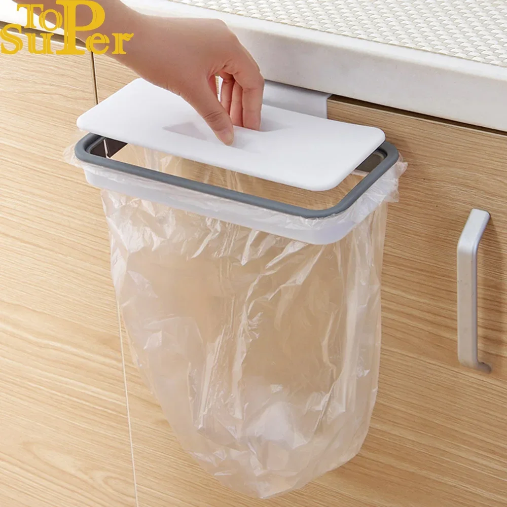 Kitchen Trash Bag Holder Hanging Storage Rack with Scouring Pad Shelf