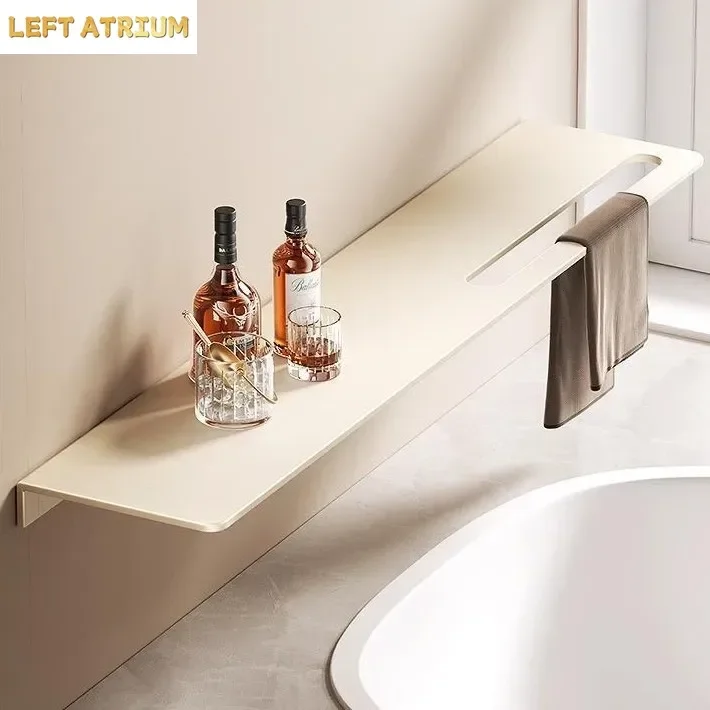 Cream white, no punching, bathroom towel rack, space aluminum bathroom shower storage, bathroom tray shelf