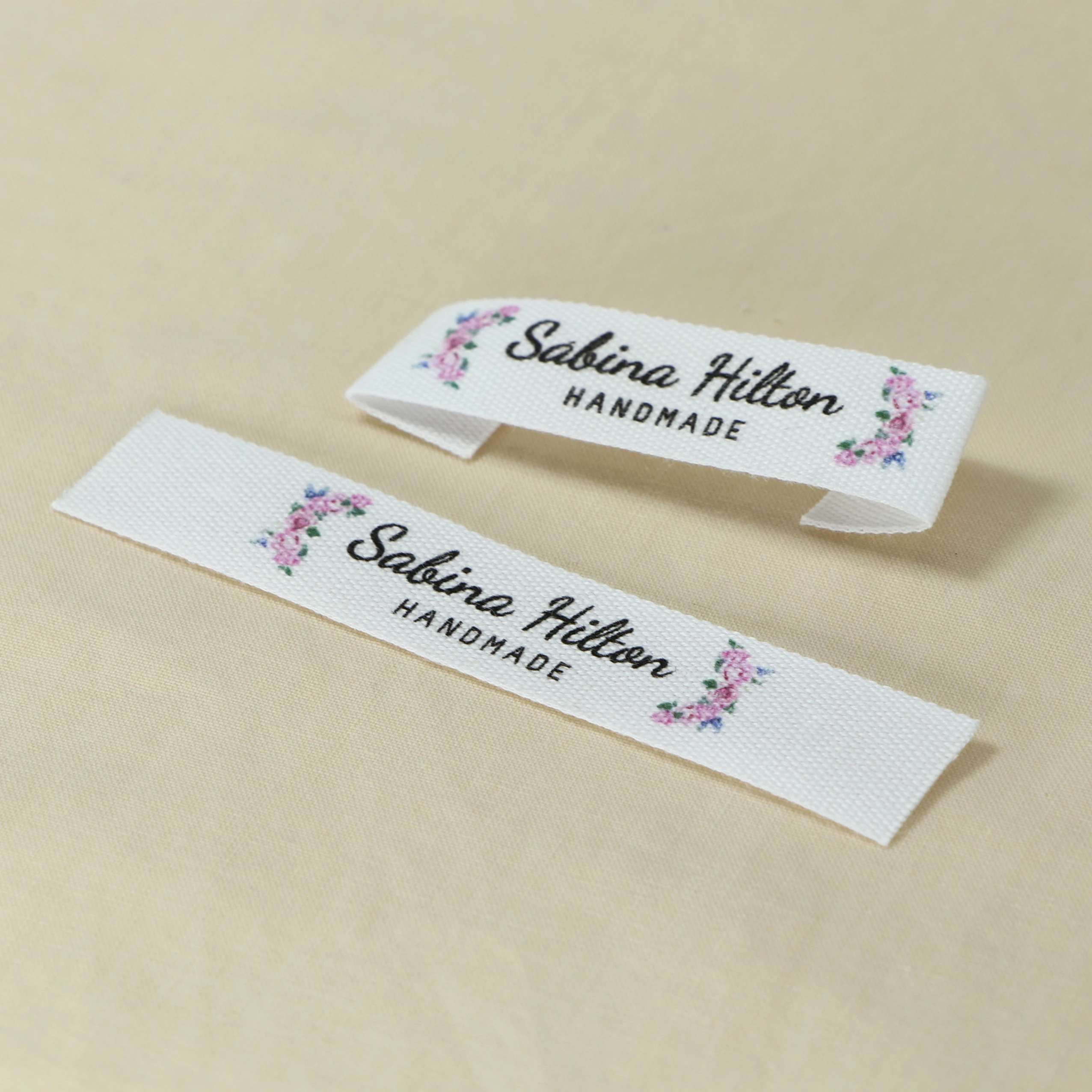 Custom Clothing Labels - Personalized Brand , Organic Cotton Ribbon Labels ,  Logo or Text, Sewing Labels  (FR174)