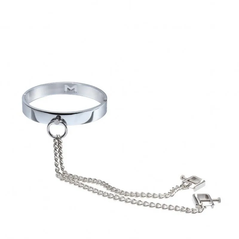 عبودية الوثن طوق سلسلة الياقات الحلمة المشابك للجنسين المختنق طوق مع الحلمة المشبك BDSM لعبة تدريب ألعاب الكبار لعبة الجنس