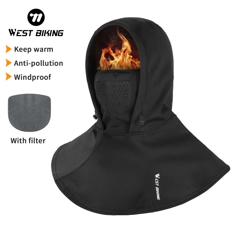 WEST BIKING Winter Cycling Mask Thicken Fleece Windproof Warmer Anti-pollution With Filter Cycling Face Cover Men Women Caps