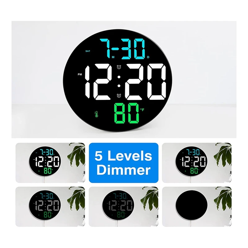 Digital Wall Clock Large Display With Big Screen 4 Level Brightness ,Date ,12/24H Plug In LED Alarm Clock