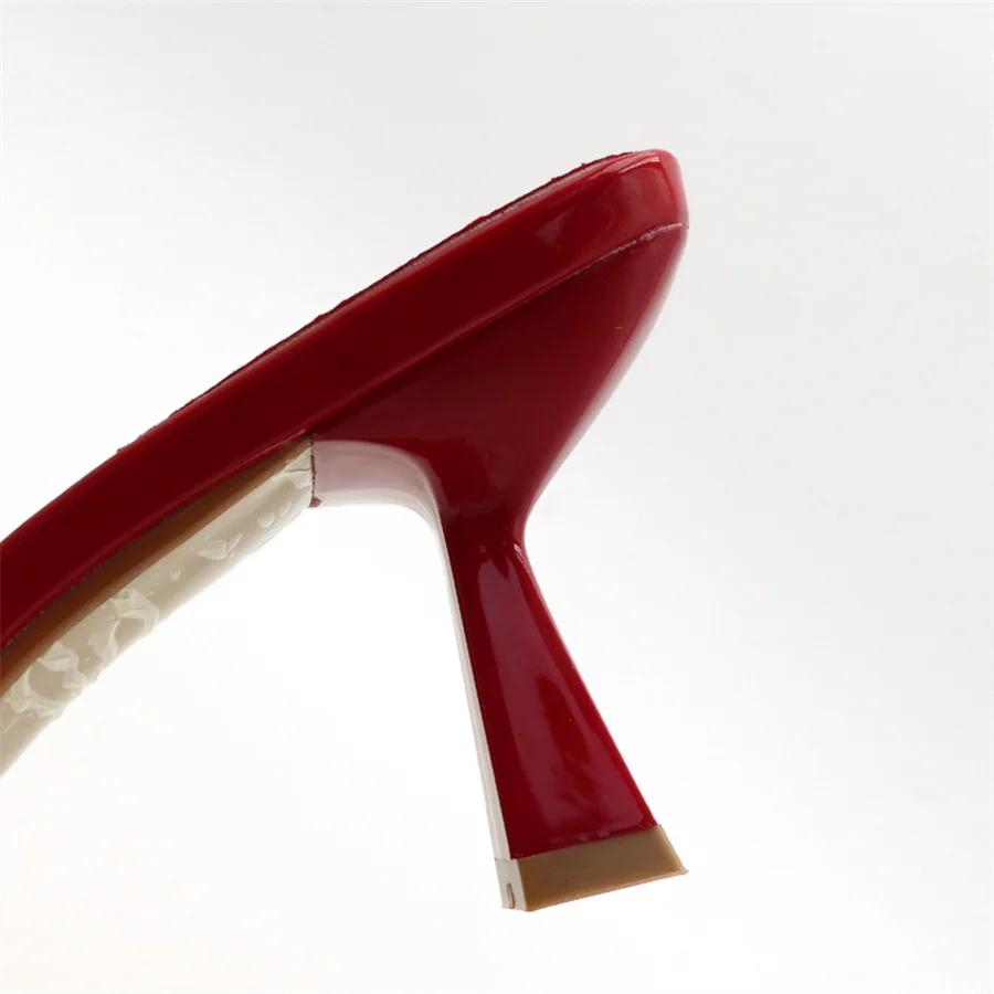 Sexy Red Women 7CM High Heel Slippers Designer Summer Sandals Female Dress Pumps Square Toe Simple Slides Outside Stiletto view 5