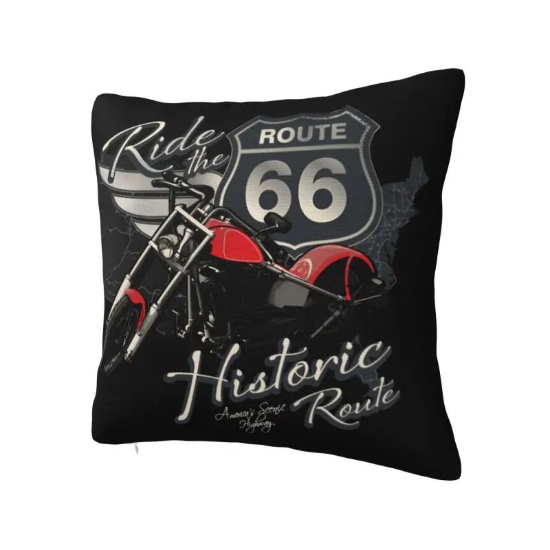Motorcycle Ride The Historic Route 66 Cushion Cover 45*45 cm Polyester Throw Pillow Case Bedroom Decoration Sofa Pillowslip