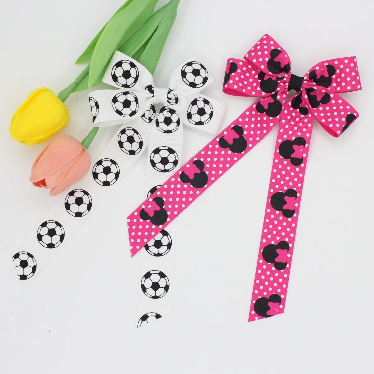 

26pc/lot Floral/Heart/Dot/Football/Cat Prints Long Tassel Bow Hair Clips Hairpins Women Girls Bow Hair Clips Kids Headwear Bulk