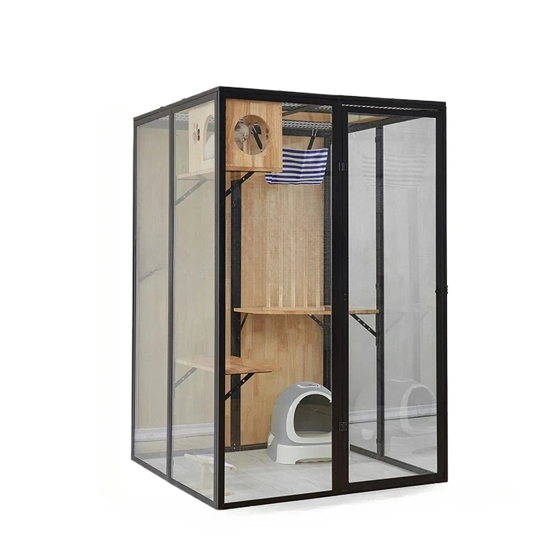 Cat Villa Solid Wood Cat Cage Oversized Pet Shop  Villa Luxury Glass Room Cat Cabinet