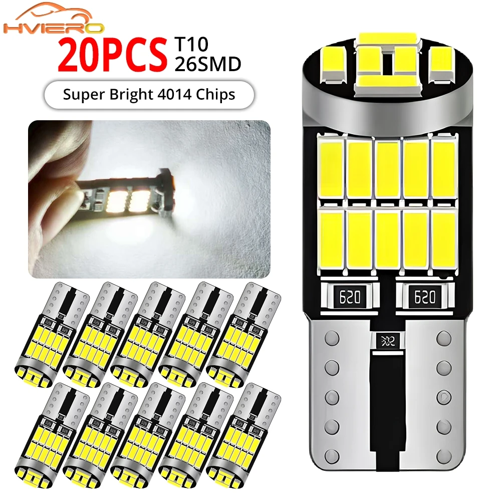 

5/10/20pcs Canbus W5W T10 194 Led Car Light Bulb 4014 26SMD Automobile Accessories Interior Instrument Dome Door Lamp white 12V