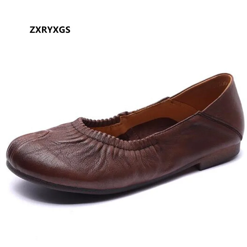 

ZXRYXGS 2023 New Spring High Quality Soft Comfort Full Genuine Leather Shoes Women Flat Shoes Casual Sneakers Trend Ladies Shoes