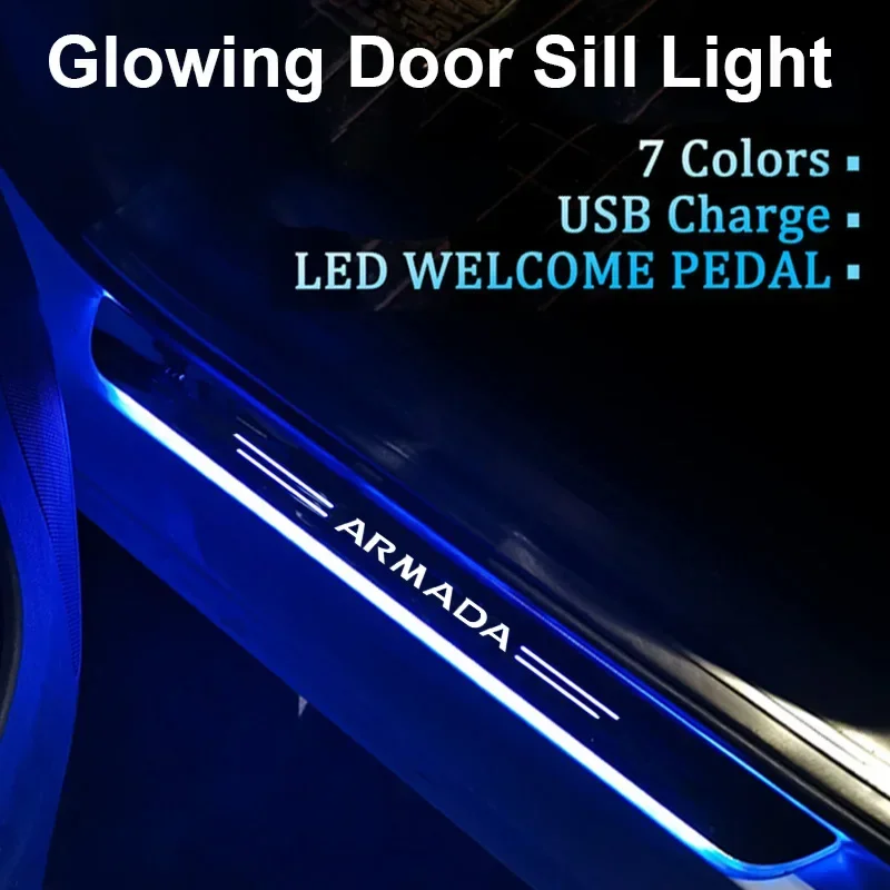 

LED Car Door Welcome Pedal Plate Light for Nissan Armada USB Auto Front Rear Door Sill Pathway Lamp Atmosphere Accessories