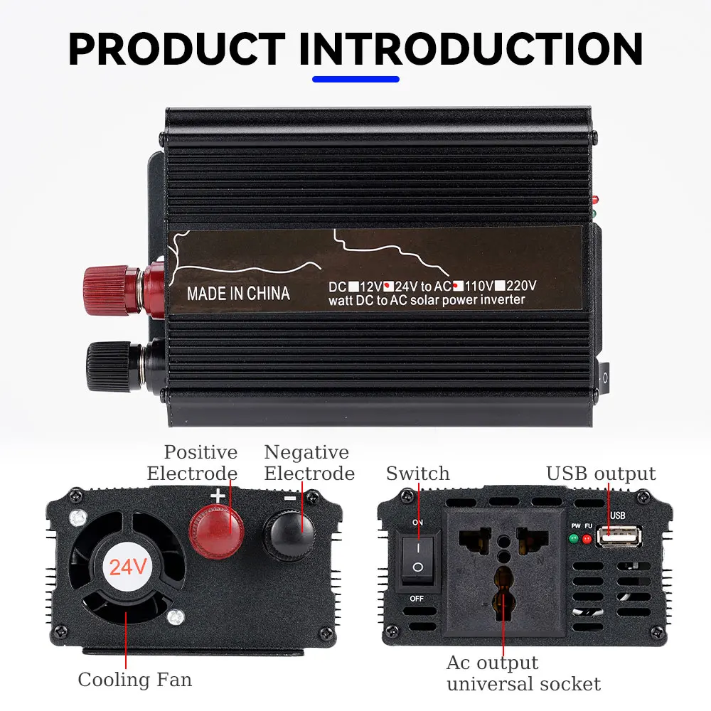 

LED Solar Power Inverter Modified Sine Wave USB Converter Car Inverters C12/24V AC110V Car Inverter Voltage Transformer 800W