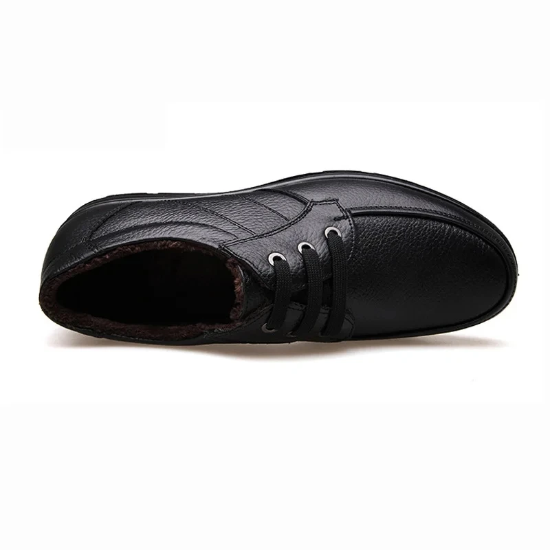 2024 Winter Genuine Leather Shoes Men Winter Shoes Brand Footwear Warm Plush Mens Casual Shoes Black A444