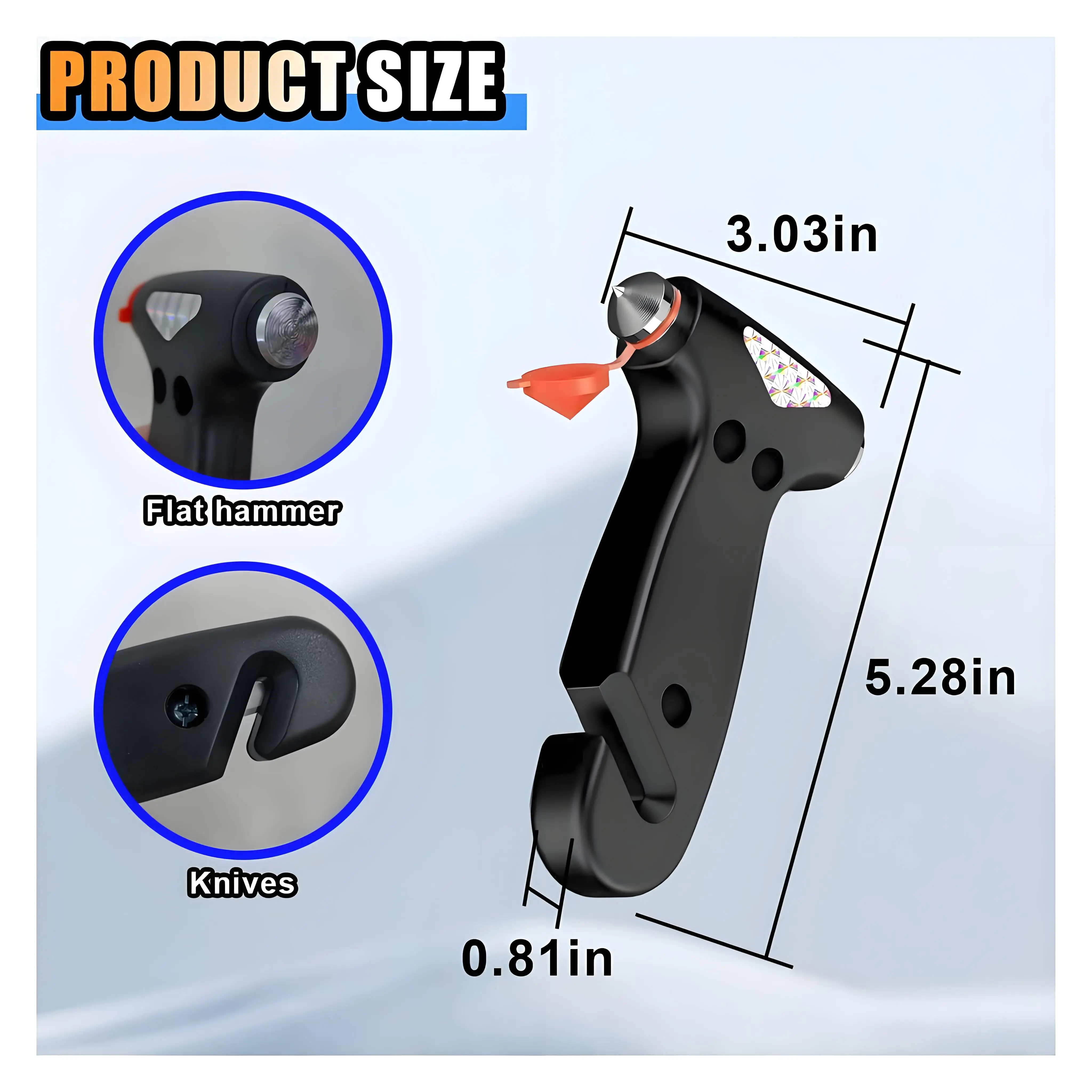 مطرقة أمان للسيارة شديدة التحمل، أداة هروب للطوارئ ذات وظيفتين مع كسارة نافذة وقاطع حزام الأمان لسلامة المركبات #2